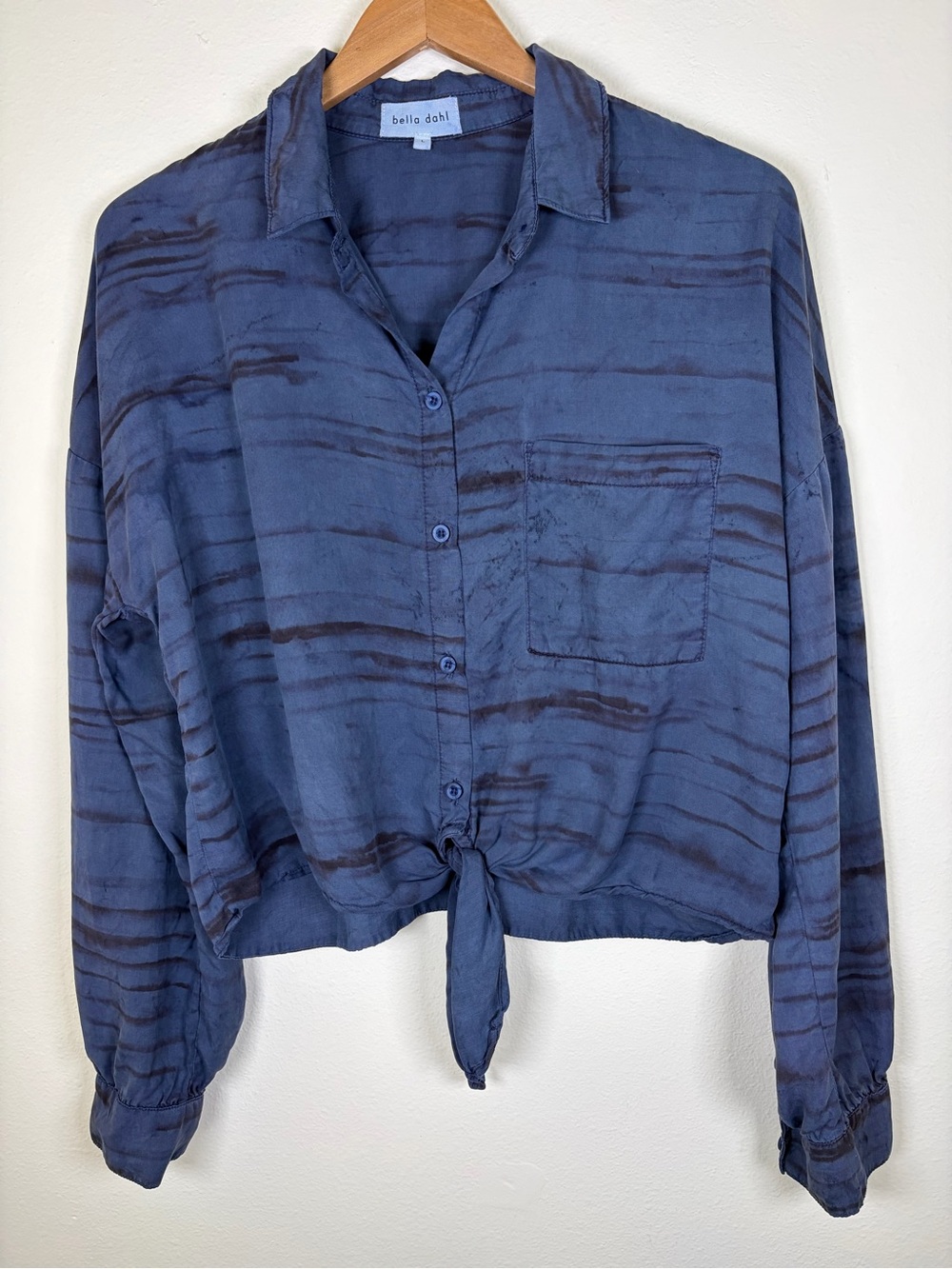 Bella Dahl Blue Tencel Tie Front Button Down Shirt Size L